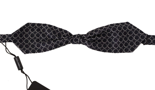 Black White Round 100% Silk Neck Papillon Tie