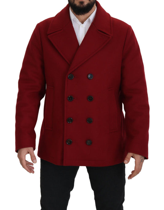 Red Wool Double Breasted Coat Jacket