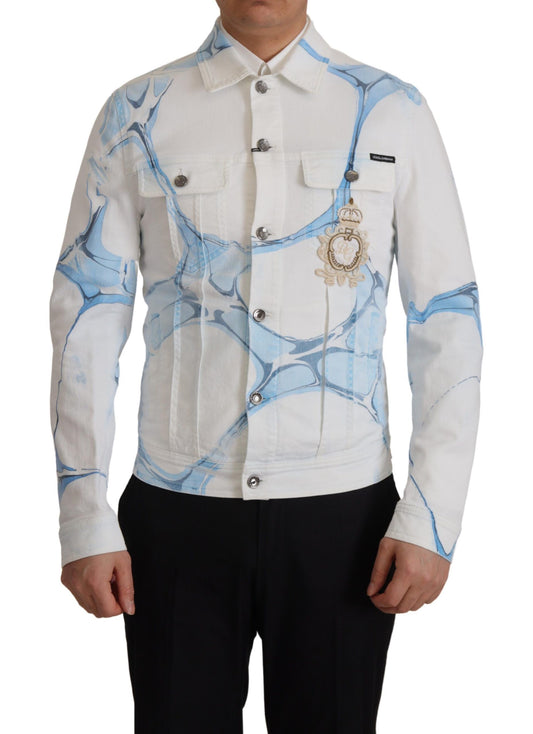 White Cotton Logo Embroidery Denim Jacket