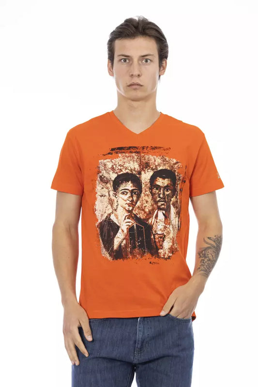 Orange Cotton Men's V-Neck T-Shirt