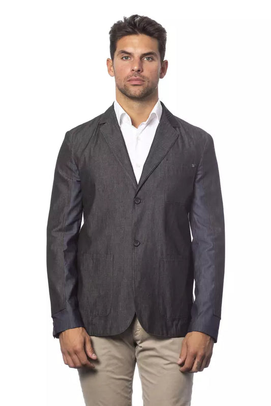 Gray Cotton Men Single Breasted Blazer