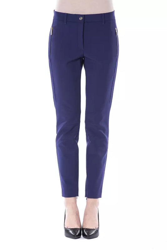 Blue Polyester Women's Slim-Fit Pant
