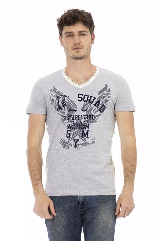 Gray Cotton Men's V-Neck T-Shirt