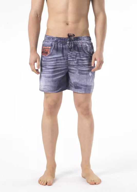 Blue Polyester Men Swimwear Short