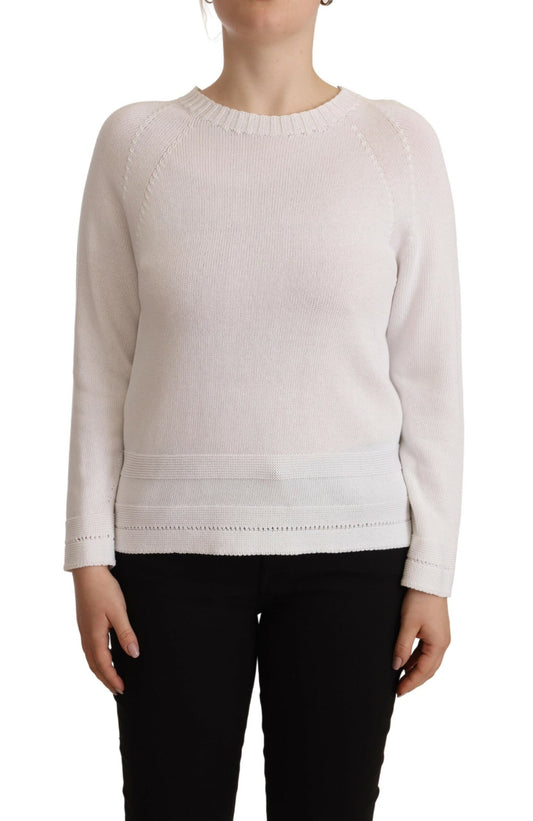 White Long Sleeves Crewneck Pullover Sweater