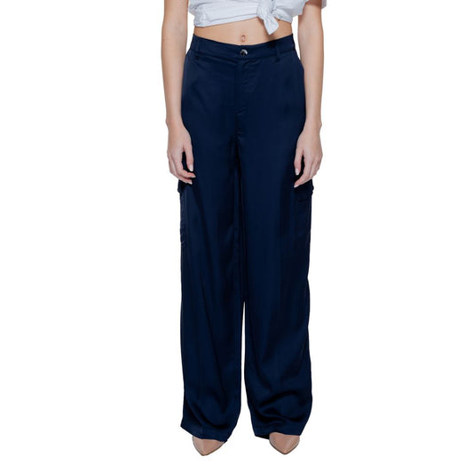 Blue Viscose Casual Pants