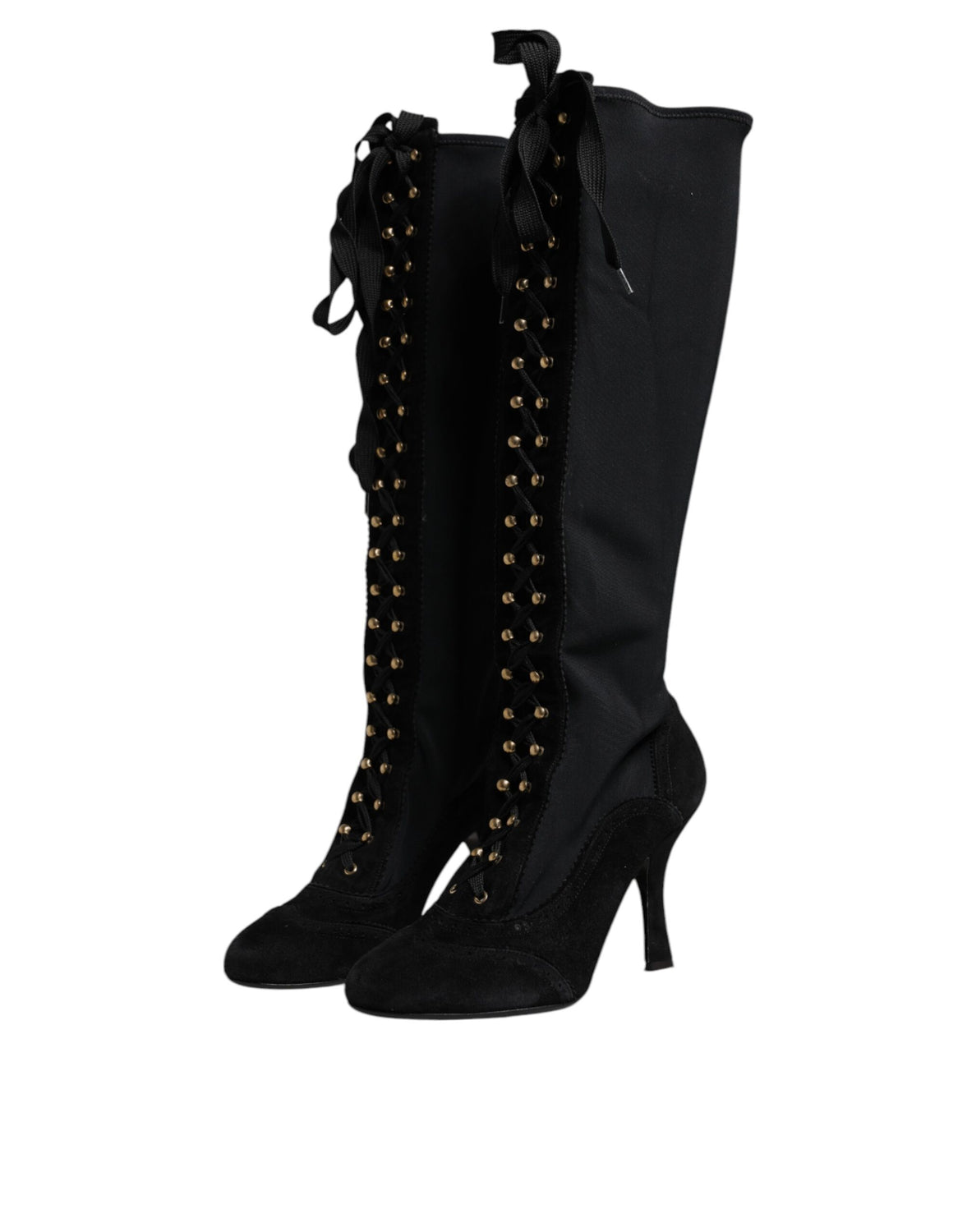 Black Lace Up Heels High Boots Shoes