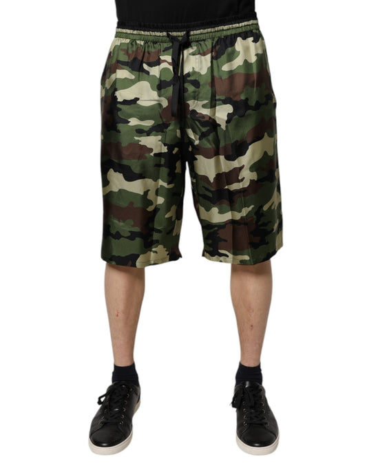 Multicolor Camouflage Silk Mid Waist Bermuda Shorts