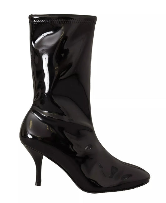 Black Patent Leather High Heels Boots Shoes