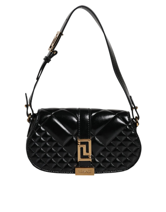 Black Calf Leather Quilted Shoulder Strap Bag