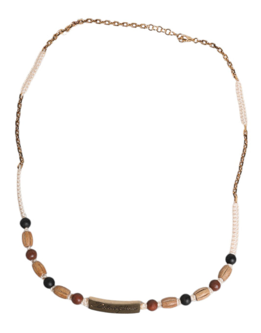 Black Gold Wooden Beaded Logo Pendant Necklace