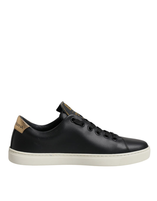Black Leather Gold Red Heart Sneakers Shoes
