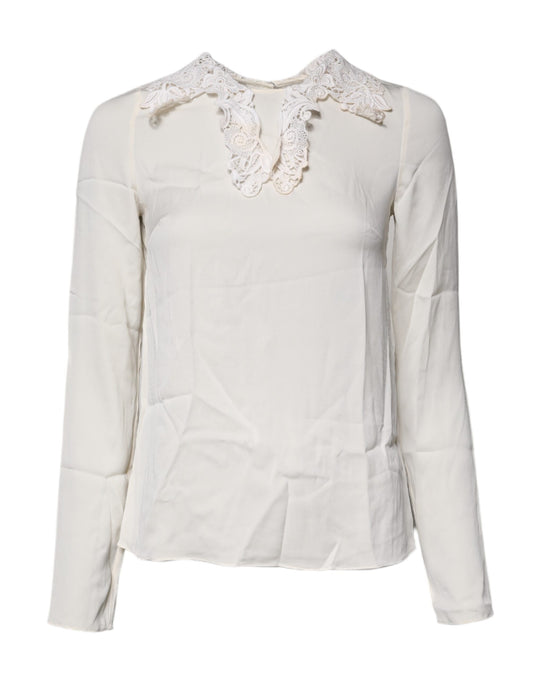 Cream Floral Lace Long Sleeves Blouse Top