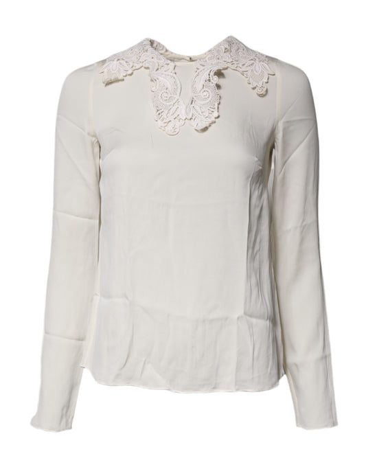 Cream Floral Lace Long Sleeves Blouse Top