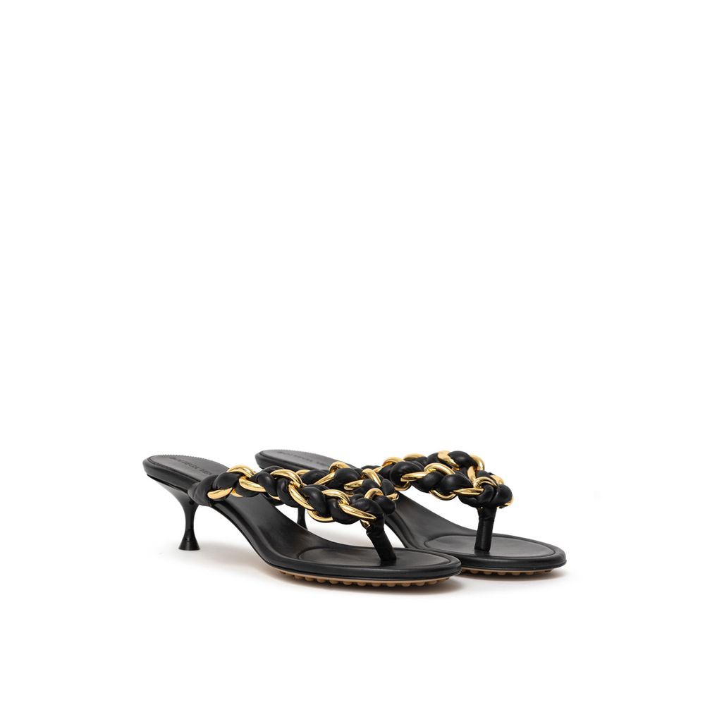 Black Leather Flip-Flop Sandals