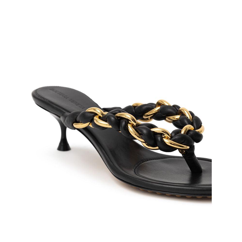 Black Leather Flip-Flop Sandals
