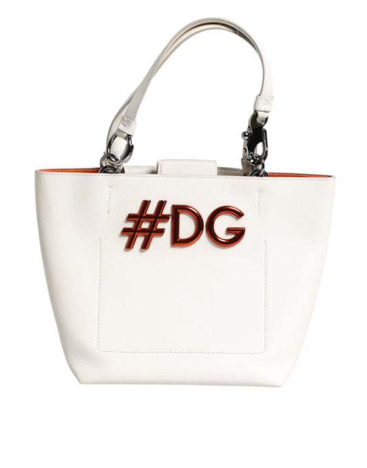 White Leather #DG BEATRICE Top Handle Tote Bag