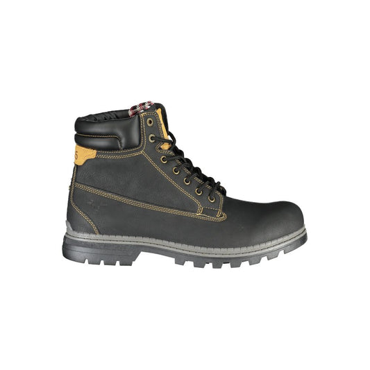 Black Polyurethane Men Ankle Boot