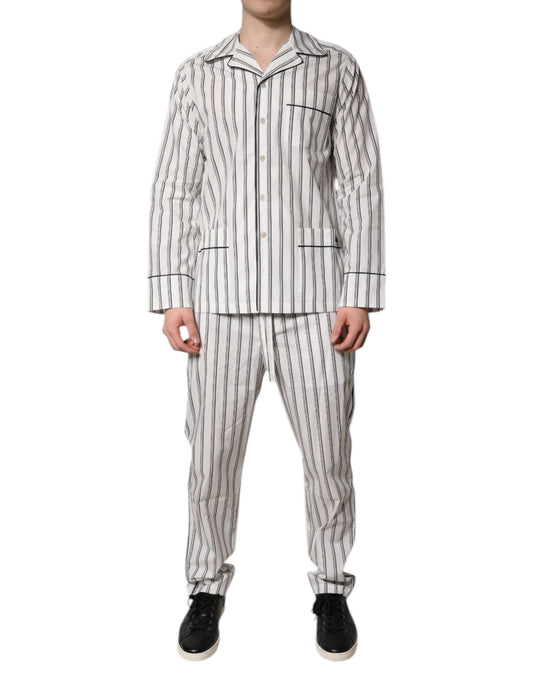 White Black Stripes Cotton Men Pajama Set Sleepwear