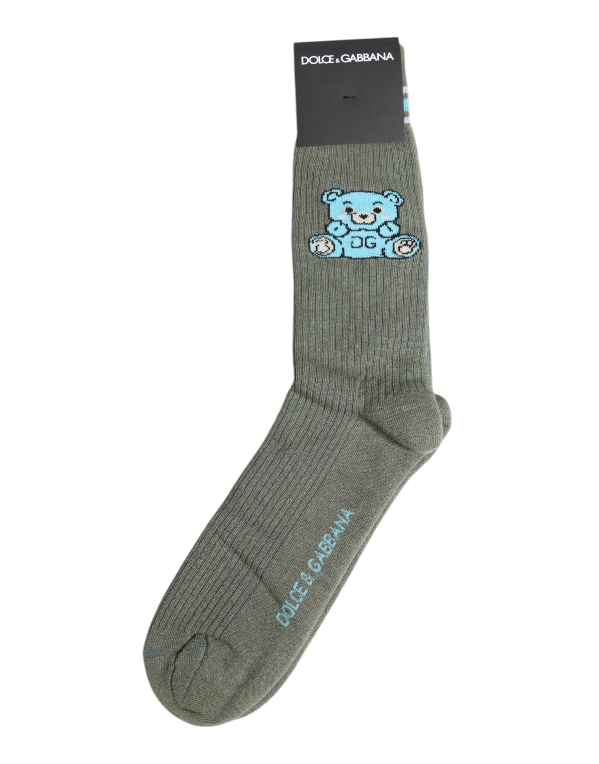 Gray Cotton DG Bear Mid Calf Socks