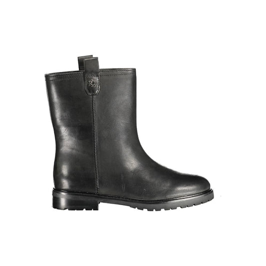 Black Leather Women Ankle Boot