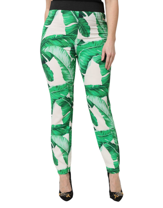 White Green Leaf High Waist Pants