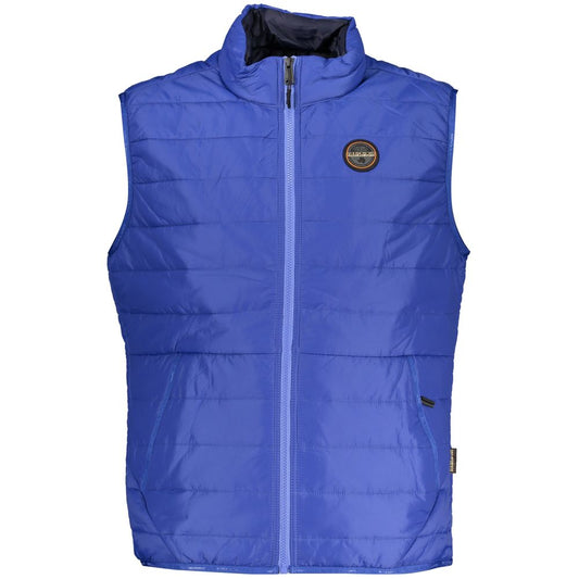 Blue Polyester Men's Sleeveless Jacket