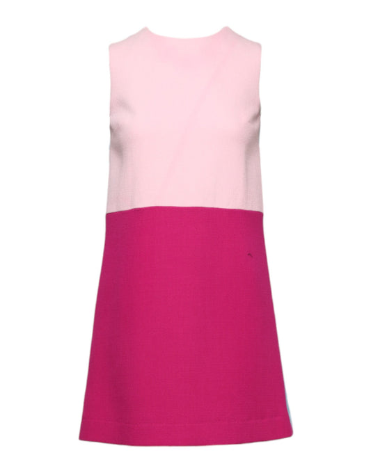 Pink Blue Wool Sleeveless Shift Mini Dress