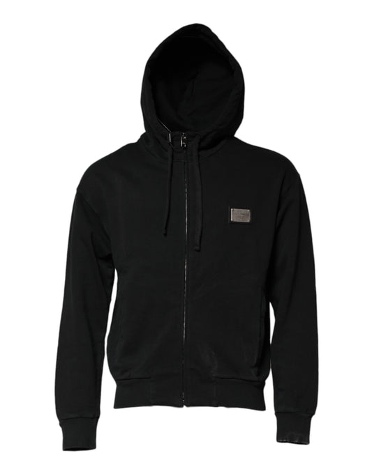 Black Logo Full Zip Hooded Men Sweatshirt Sweater