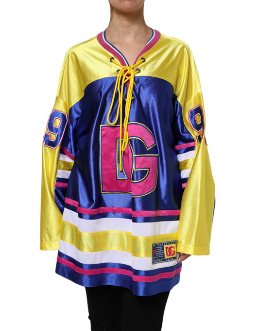 Multicolor Polyester Long Sleeves V-Neck Top