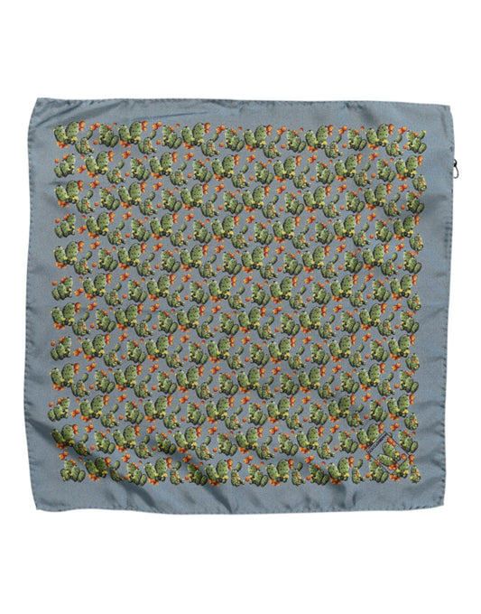 Gray Green Cactus Print Square Foulard Scarf