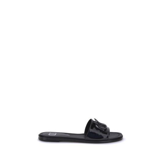 Black Calf Leather Bos Taurus Flat Sandals