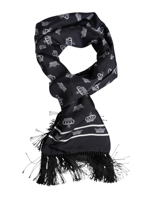 Black Silk Crown Fringes Men Foulard Scarf