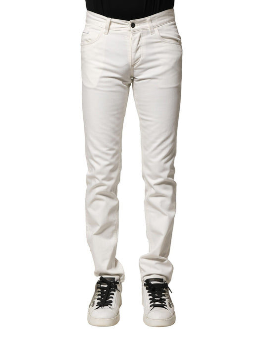 White Cotton Skinny Men Denim Jeans