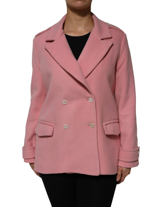 Pink Wool Double Breasted Blazer Coat Jacket