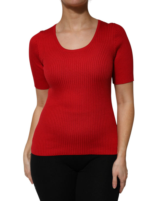 Red Round Neck Short Sleeves Pullover Top