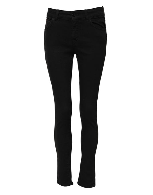 Black Cotton Skinny Mid Waisted Denim Jeans