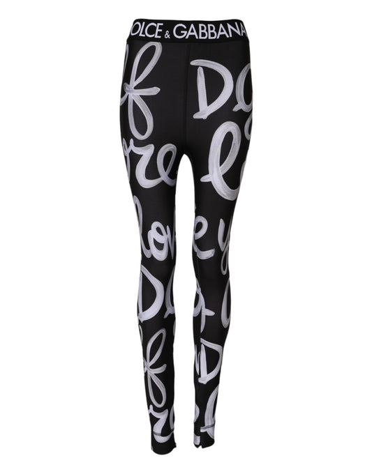 Black Polyester Logo Print Mid Waisted Pants