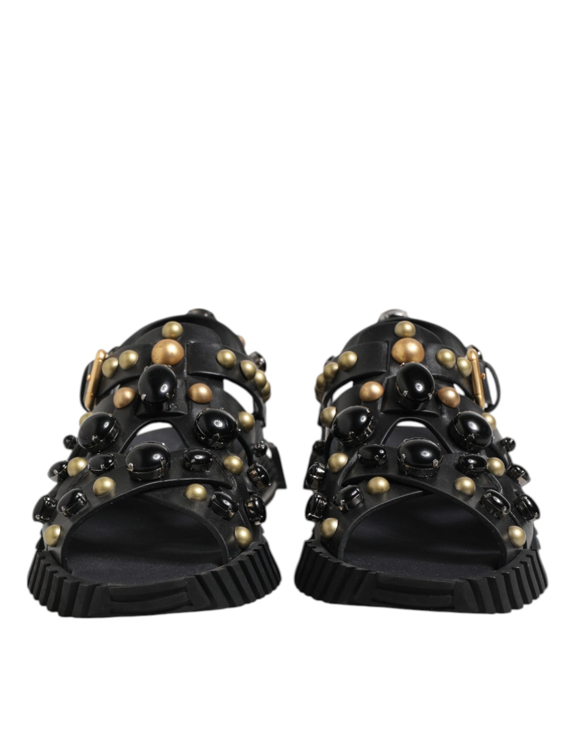 Black Leather Studded Ankle Strap Sandals Shoes