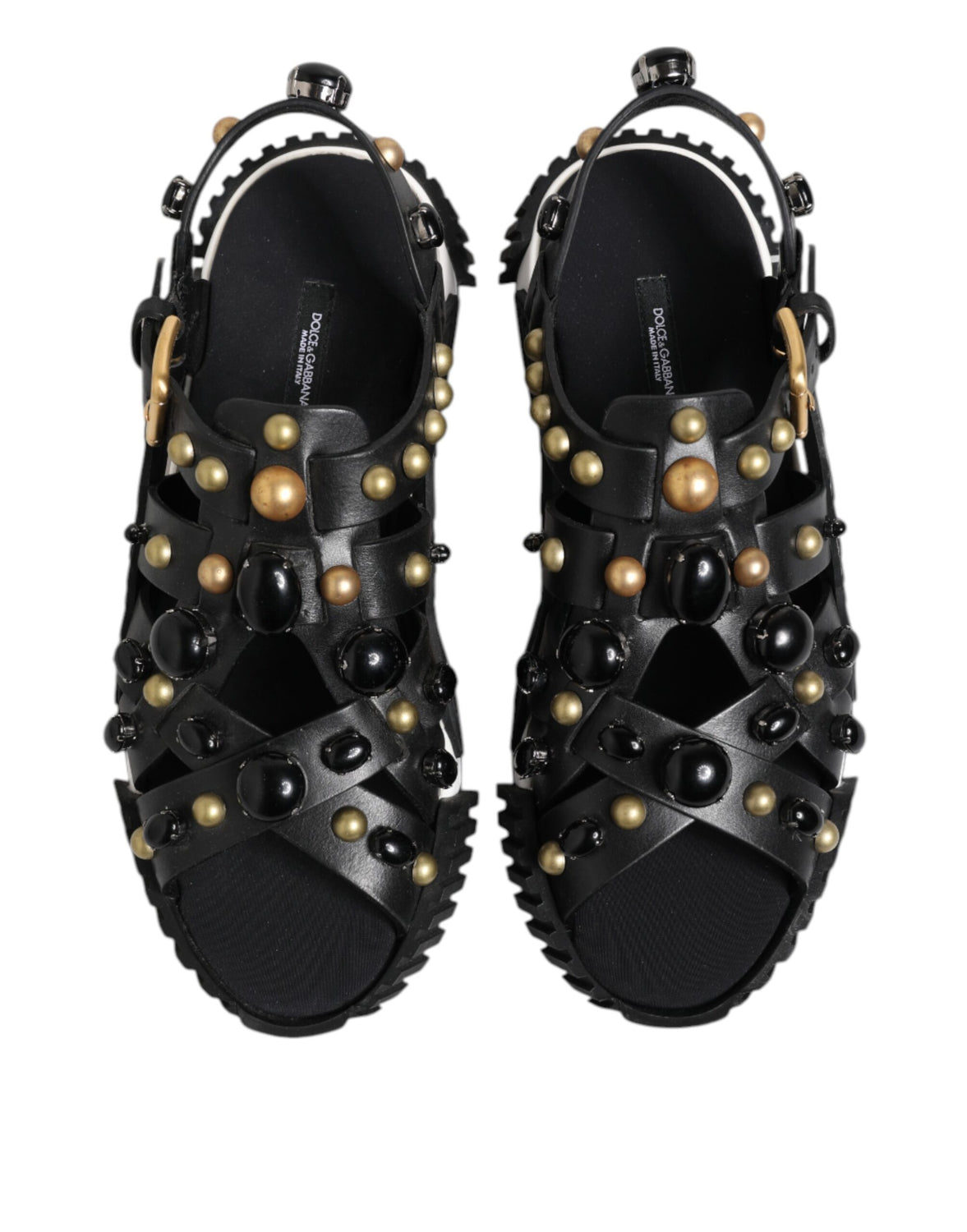 Black Leather Studded Ankle Strap Sandals Shoes