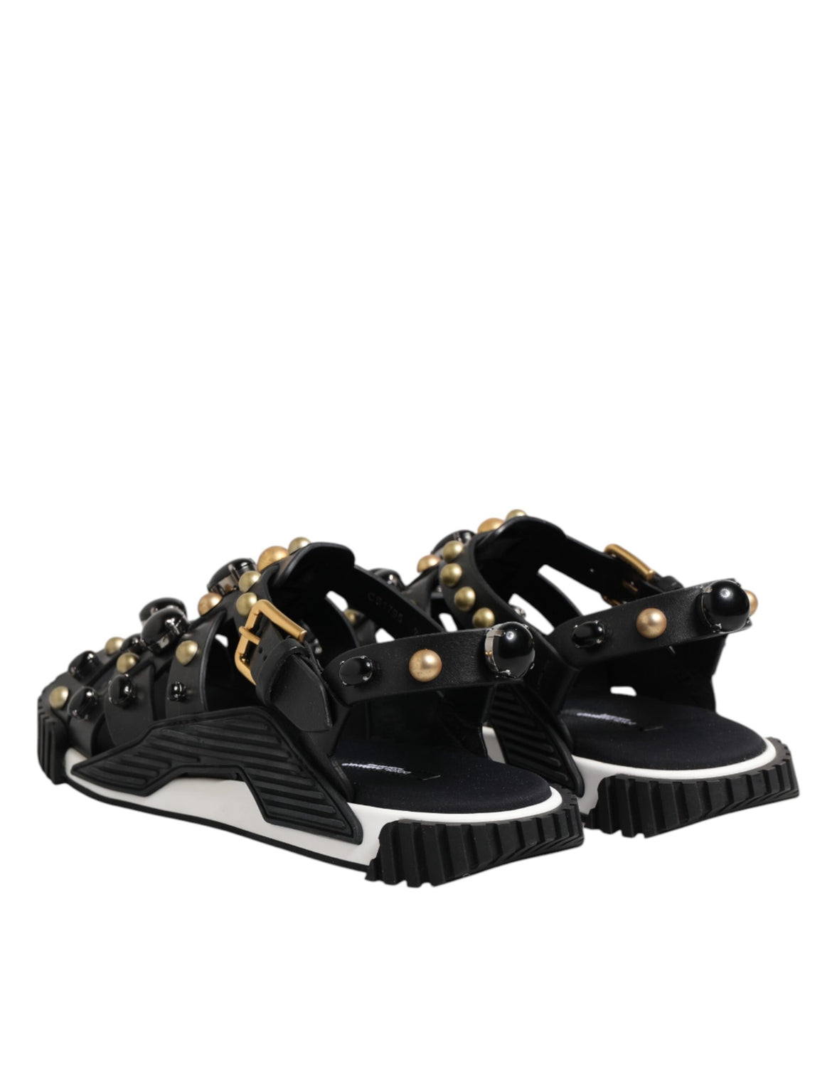Black Leather Studded Ankle Strap Sandals Shoes
