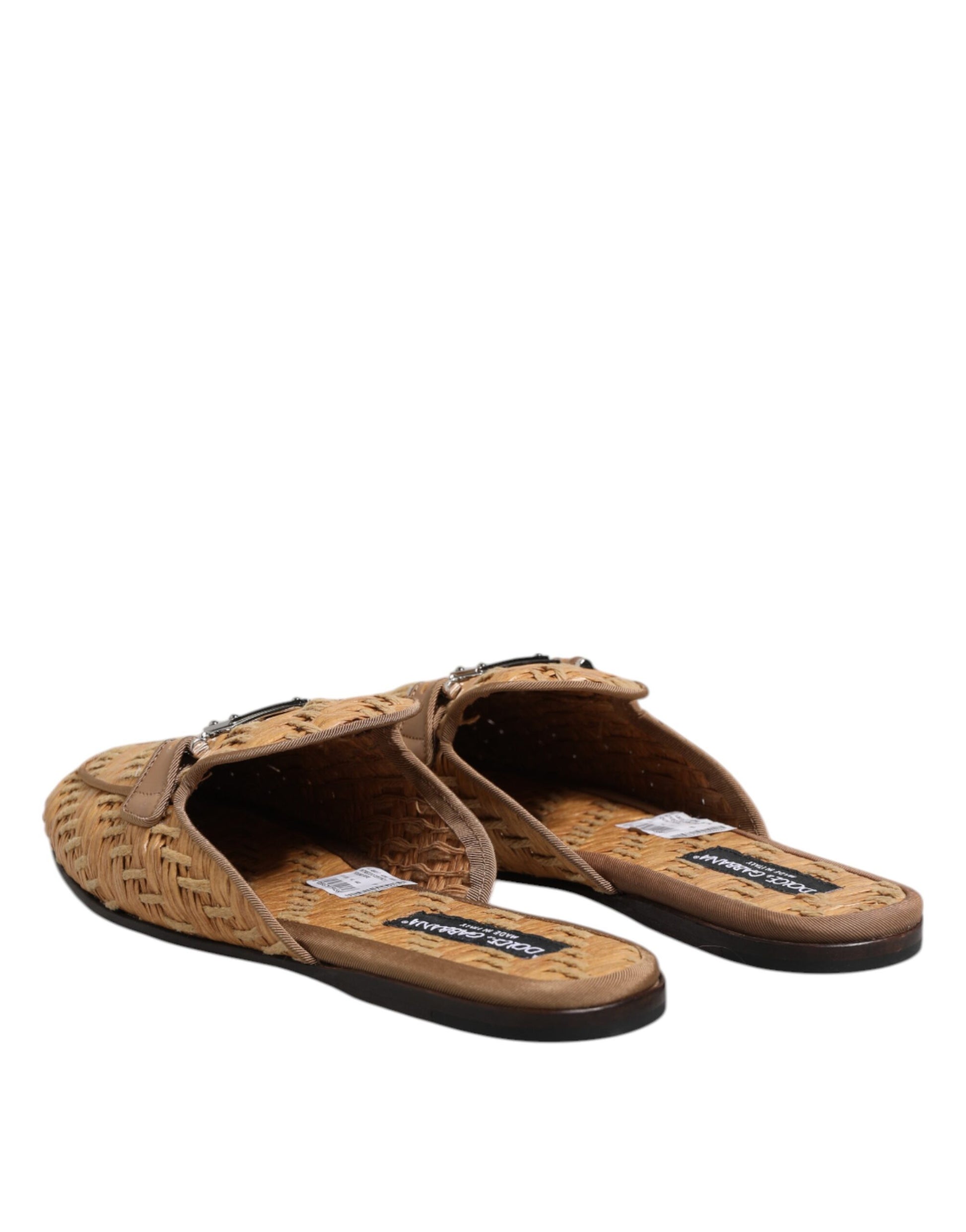 Beige Rattan Flat Mule Men Sandals Shoes