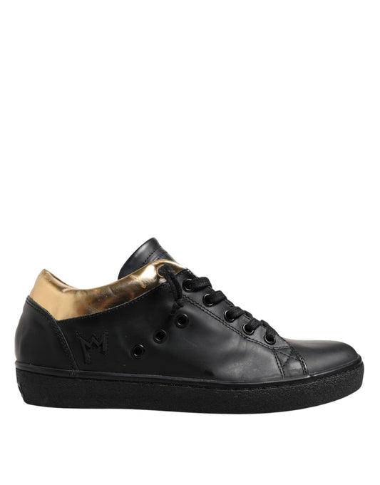 Black Gold Lace Up Low Top Women Sneakers Shoes