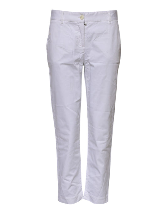 White Cotton Stretch Mid Waist Jeans
