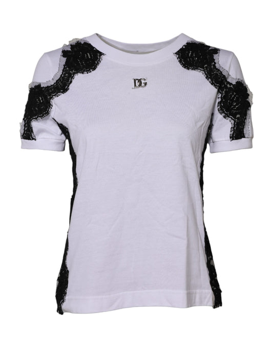 White Floral Lace DG Detailing Top T-shirt
