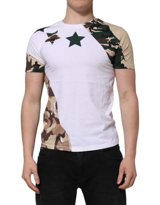 White Camouflage Cotton Men Crew Neck T-shirt