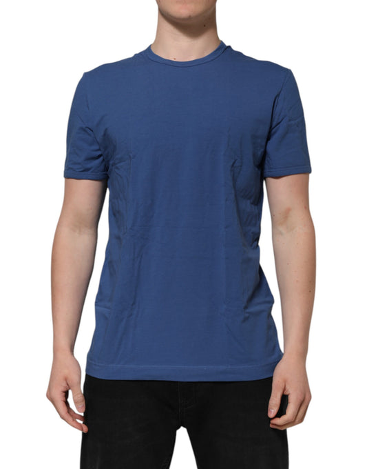 Blue Cotton Men Round Neck Underwear T-shirt