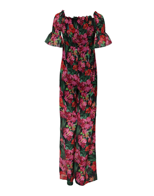 Multicolor Floral Print Overall Jumpsuit Dress