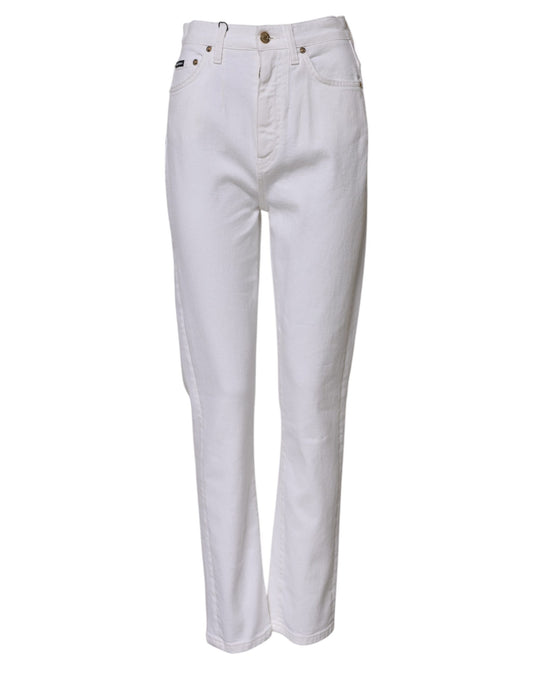 White Cotton High Waist Straight Denim Jeans