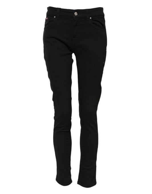 Black Cotton Skinny Mid Waist Denim Jeans